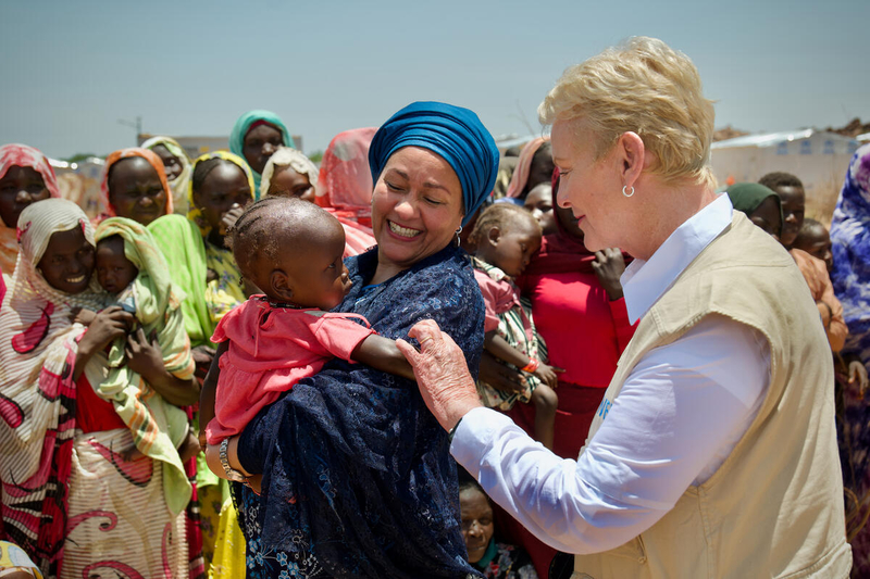 Ms. Cindy McCain, Executive Director of the World Food Programme and the United Nations Deputy Secretary-General Amina Mohammed visiting the Farchana refugee camp in Chad