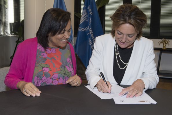 Photo: WFP/Rein Skullerud, WFP Assistant Executive Director, Valerie Guarnieri, and ECW Director, Yasmine Sherif, today signed a MOU at WFP’s headquarters in Rome