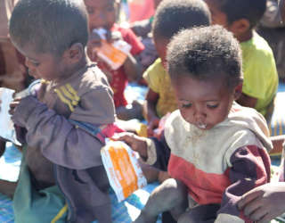 Children who are underweight and malnourished being treated at a nutrition center in Ambovombe district. Photo: WFP/Shelley Thakral