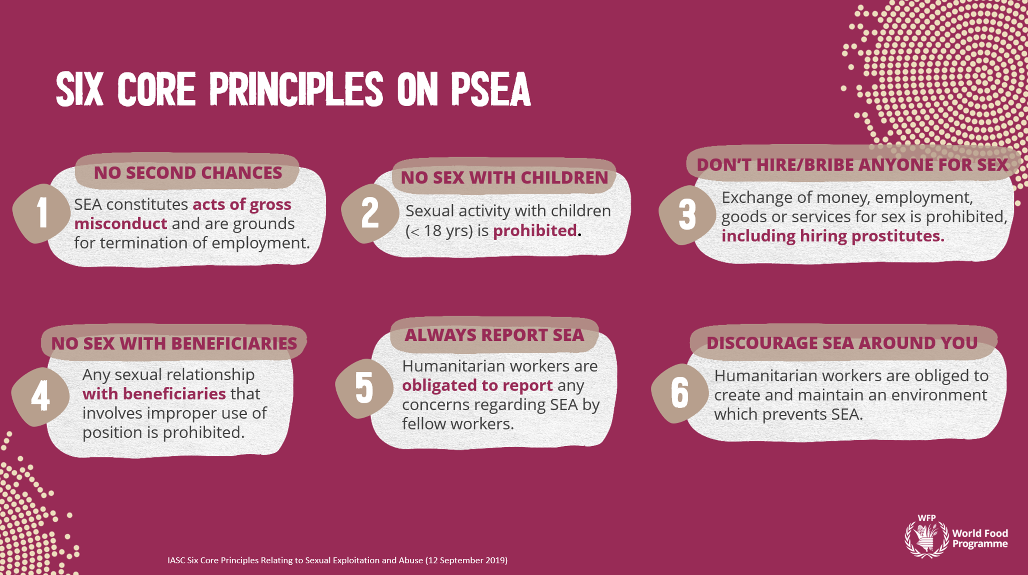 Six core principles of PSEA