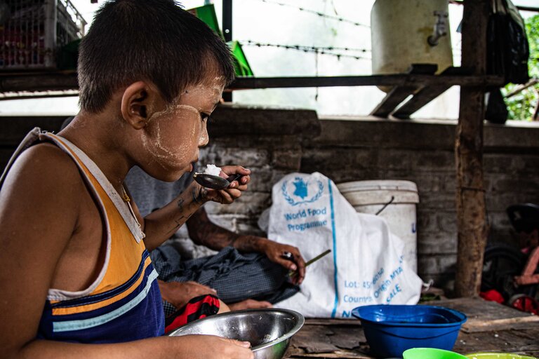 WFP food assistance arrives at informal settlements in the outskirts of Yangon city as food insecurity rises following the military takeover