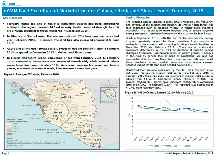 Guinea, Liberia and Sierra Leone - mVAM Regional Bulletin #15: Coping levels remain unchanged from December in all three countries, February 2016