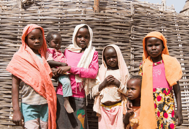 Group of children affected by the hunger crisis in Sudan