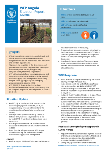 WFP Angola External Situation Reports - July-Sept 2020