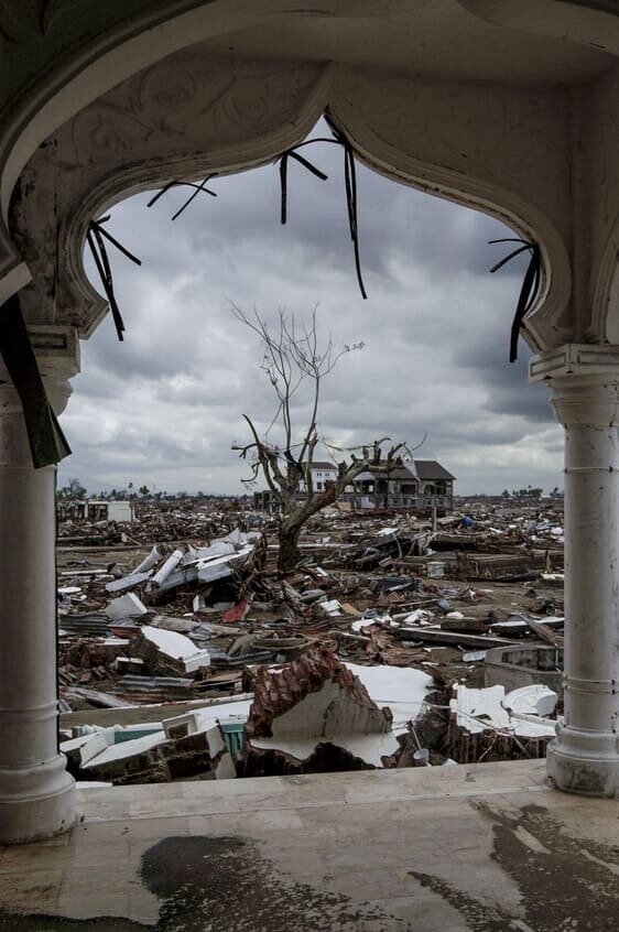 View of tsunami devastation from mosque in Banda Aceh following 2004 tsunami