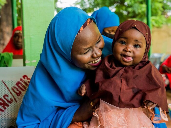 Zainab, 25, and her daughter Rahama who are beneficiaries of WFP’s Targeted Supplementary Feeding Programme in Yobe State.