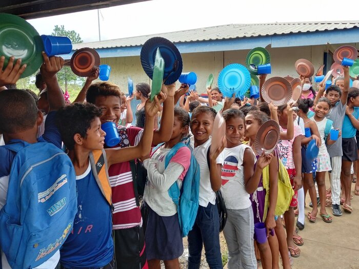 Children line up for a school meal in Waspam, Caribbean Coast, Nicaragua.