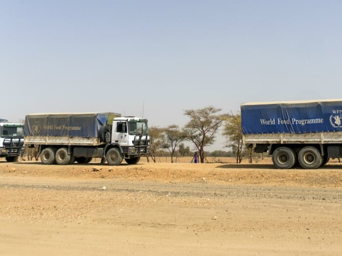 WFP trucks transporting relief supplies to vulnerable communities