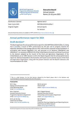 First page of the WFP Annual Performance Report