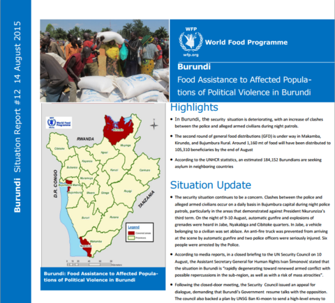 WFP Burundi Situation Report #12, 14 August 2015