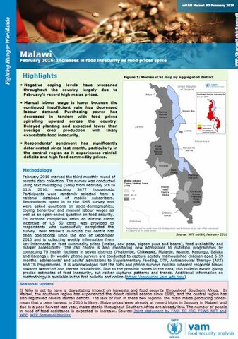 Malawi - Bulletin #3: Increases in food insecurity as food prices spike, February 2016