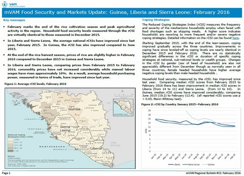 Guinea, Liberia and Sierra Leone - mVAM Regional Bulletin #15: Coping levels remain unchanged from December in all three countries, February 2016