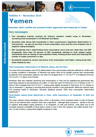 Yemen - mVAM Bulletin #4: Conflict and cyclones further aggravate food  insecurity in Yemen, November 2015