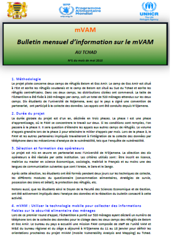 TChad - Bulletin mensuel d'information sur le mVAM: N°1 du mois de mai 2015