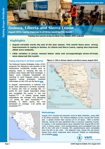 Guinea, Liberia and Sierra Leone - mVAM Regional Bulletin #10: Coping improves in all three countries this month, August 2015