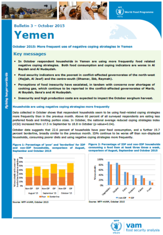 Yemen - mVAM Bulletin #3: More frequent use of negative coping strategies in Yemen, October 2015