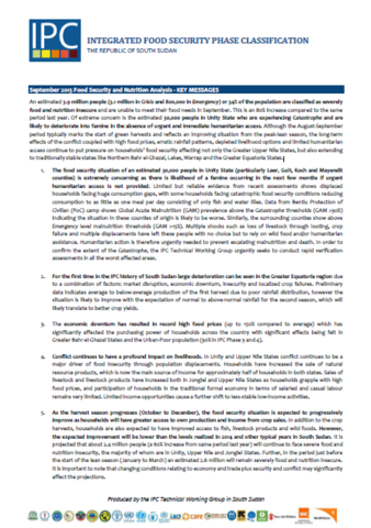 South Sudan - Integrated Food Security Phase Classification, September 2015