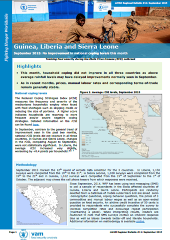 Guinea, Liberia and Sierra Leone - mVAM Regional Bulletin #11: No improvement in national coping levels this month, September 2015
