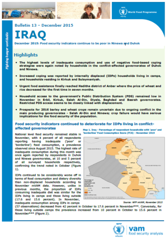 Iraq - Bulletin #13: Food security indicators continue to be poor in Ninewa and Duhok, December 2015