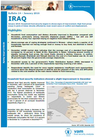 Iraq - Bulletin #14: Household food security begins to shows signs 