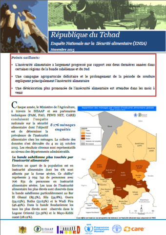 République du Tchad - Enquête nationale sur la sécurité alimentaire (ENSA), November 2015
