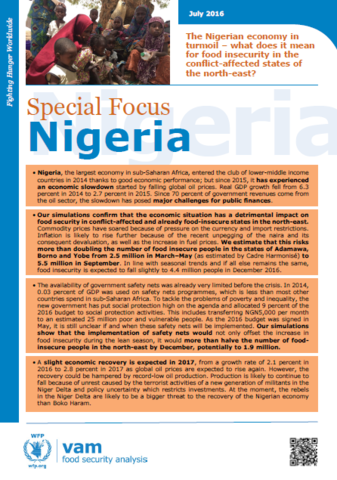 Nigeria - Special Focus: The Nigerian economy in turmoil what does it mean for food insecurity in the conflict-affected states of the north-east? July 2016