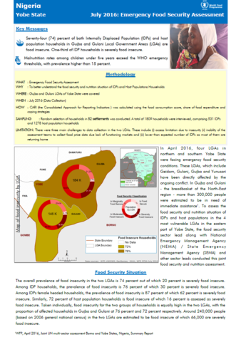 Nigeria - Yobe State: Emergency Food Security Assessment, July 2016