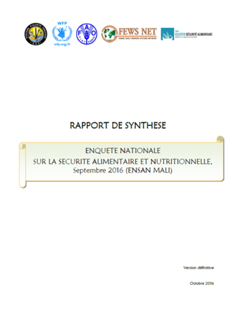 Mali - Enquête Nationale sur la Sécurité Alimentaire et Nutritionnelle (ENSAN), October 2016