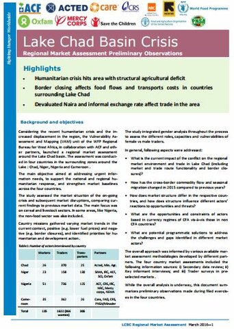 Lake Chad Basin Crisis: Regional Market Assessment Preliminary Observations, March 2016