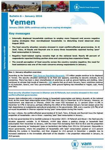 Yemen - mVAM Bulletin #6: IDPs continue using more coping strategies, January 2016
