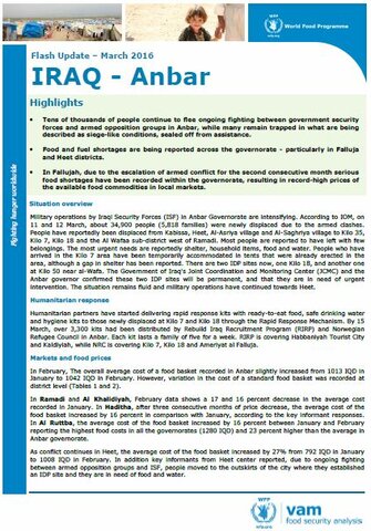 Iraq - Flash Update: Anbar, March 2016 | World Food Programme