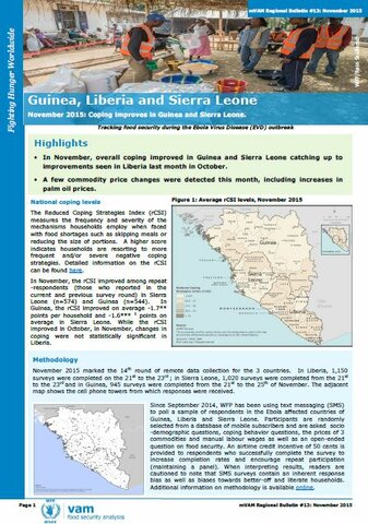 Guinea, Liberia and Sierra Leone - mVAM Regional Bulletin #13: Coping improves in Guinea and Sierra Leone, November 2015