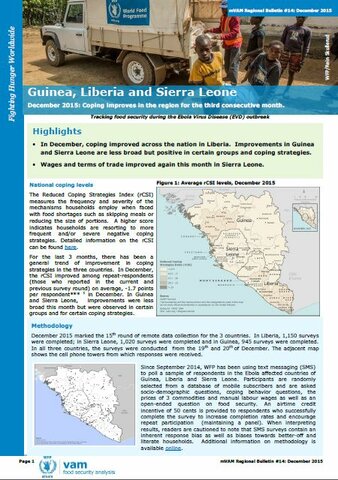 Guinea, Liberia and Sierra Leone - mVAM Regional Bulletin #14: Coping improves in the region for the third consecutive month, December 2015