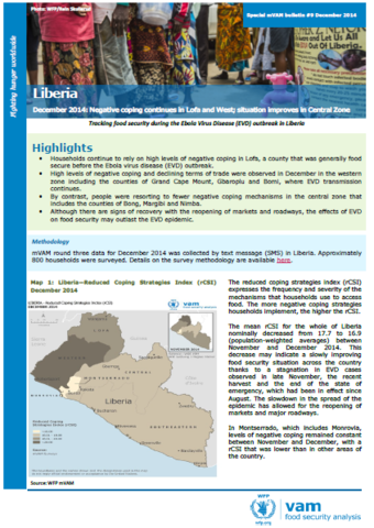Liberia - Special mVAM Bulletin #9: Negative coping continues in Lofa and West; situation improves in Central Zone, December 2014