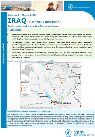 Iraq - Food Market Monitoring Bulletin #4: Conflict drives food insecurity in Ninewa and Anbar, March 2015