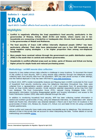 Iraq - Bulletin #5: Conflict affects food security in central and northern governorates, April 2015