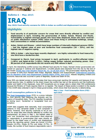 Iraq - Bulletin #6: Food security worsens for IDPs in Anbar as conflict and displacement increase, May 2015