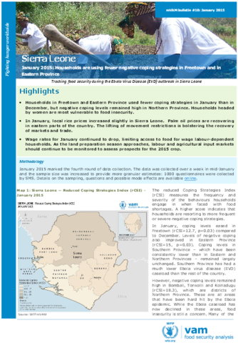 Sierra Leone - mVAM Bulletin #10: Households are using fewer negative coping strategies in Freetown and in Eastern Province, January 2015
