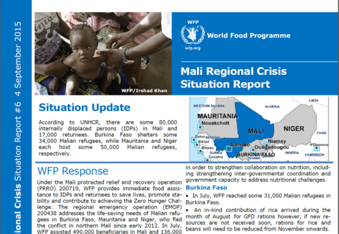 WFP Mali Regional Crisis Situation Report #6, 04 September 2015