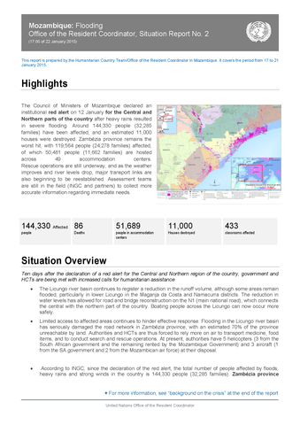 Mozambique: Flooding Office of the Resident Coordinator, Situation Report No. 2