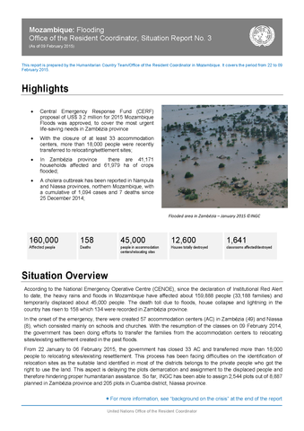 Mozambique: Flooding Office of the Resident Coordinator, Situation Report No. 3