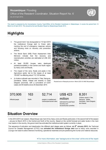 Mozambique: Flooding Office of the Resident Coordinator, Situation Report No. 6