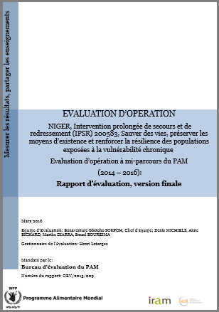 Niger PRRO 200583 Saving lives, protecting livelihoods and enhancing the resilience of chronically vulnerable populations: A mid-term Operation Evaluation.