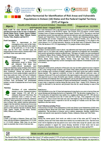 Cadre Harmonisé for Identifying Risk Areas and Vulnerable Populations in Sixteen (16) States of Nigeria and Federal Capital Territory (FCT) of Nigeria