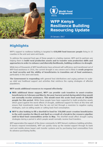 WFP Kenya  Resilience Building Resourcing Update - 20 January 2017