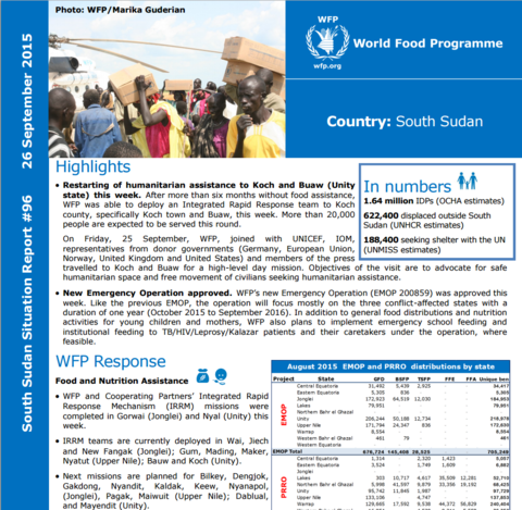 WFP South Sudan Situation Report #96, 26 September 2015