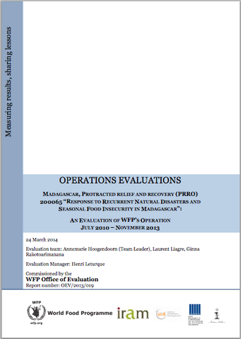 Madagascar PRRO 200065 Response to Recurrent Natural Disasters and Seasonal Food Insecurity in Madagascar: An Operation Evaluation