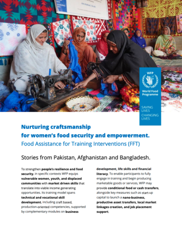 Participants take part in a WFP sewing and handicrafts training session, learning marketable skills to strengthen livelihoods, food security and resilience.