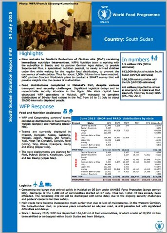 WFP SOUTH SUDAN  SITUATION REPORT #87, 24 JULY 2015
