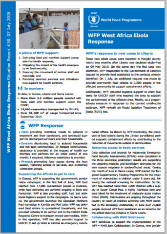 WFP WEST AFRICA EBOLA OUTBREAK SITUATION REPORT #30, 07 JULY 2015